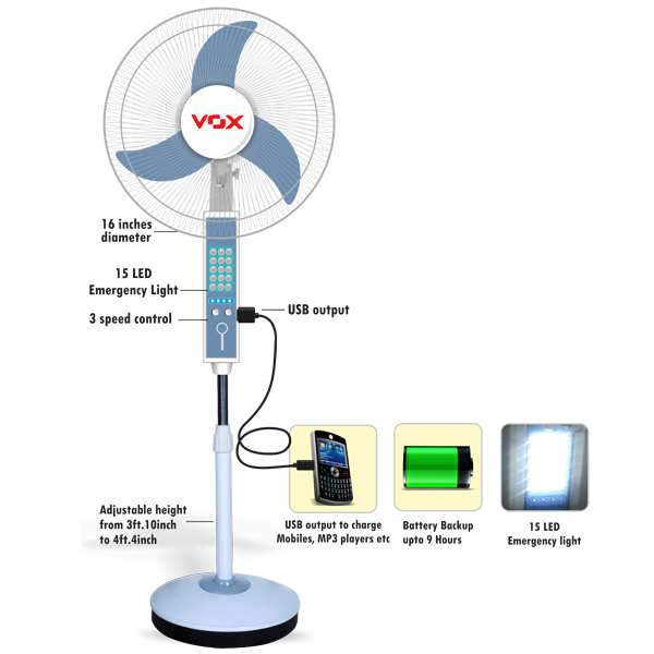 Buy VOX Multipurpose Rechargeable Pedestal Fan with USB ... wiring diagram for a pedestal fan 